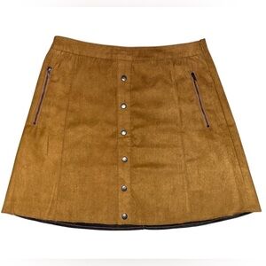DOUBLE ZERO Faux Suede Leather Mini Skirt with Raw Hem in Tan Size Small